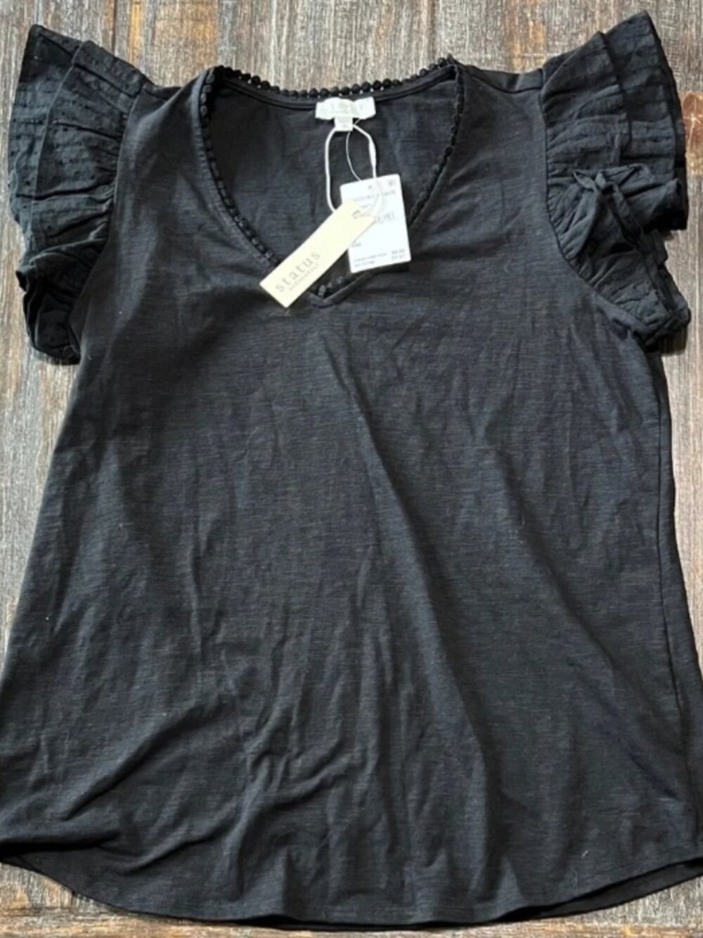 NWT Chic Black Ruffle Sleeve Top